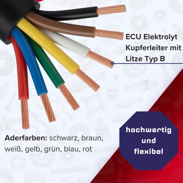 7 x 0,75 mm² Auto Kabel FLRYy Fahrzeugleitung KfZ Leitung Siebenadrig Litze