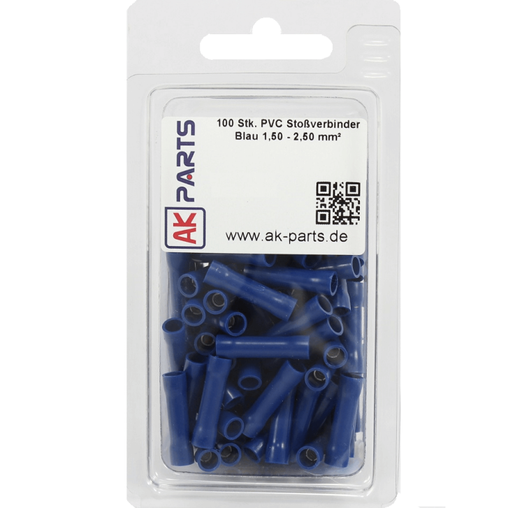 100 Stk PVC-Kabelverbinder 1,5 - 2,5mm² Blau Kabelschuhe Stoßverbinder Verbinder