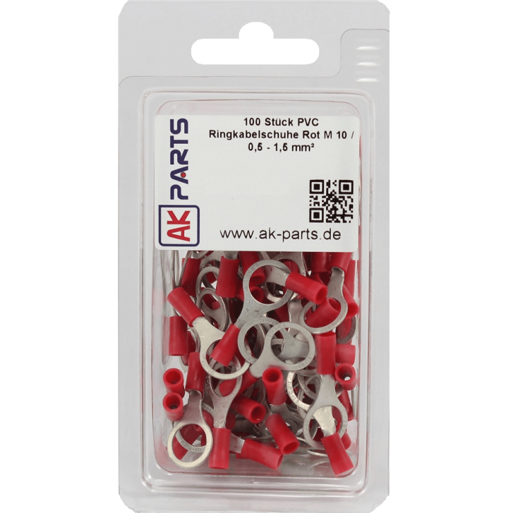 100 Stk PVC-Ringkabelschuhe 0,5 - 1,5 mm² Rot M 10 Kabelschuhe Ringösen Isoliert