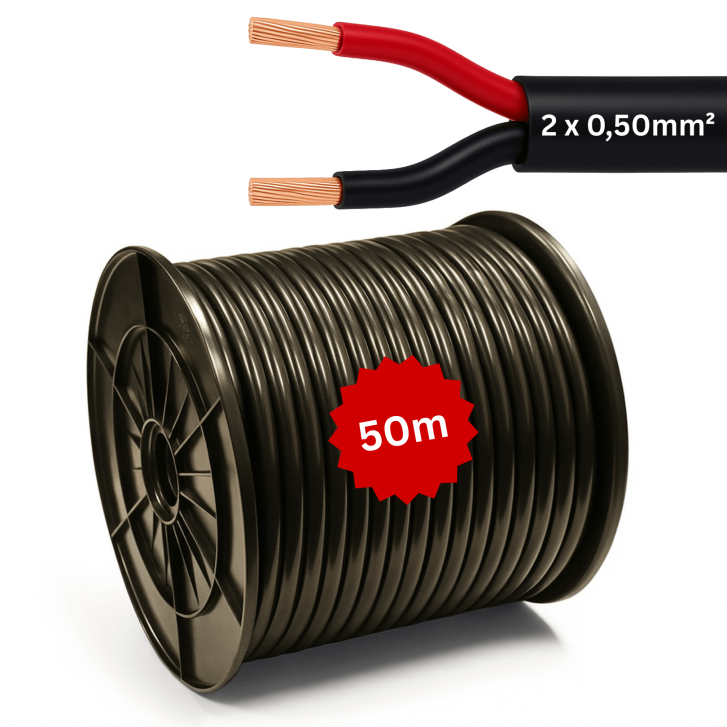2 x 0,5 mm² FLRYy Fahrzeugleitung Rund 50 Meter auf Spule