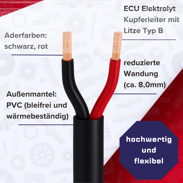 2 x 2,5 mm² FLRYy Fahrzeugleitung Rund 100 Meter auf Spule